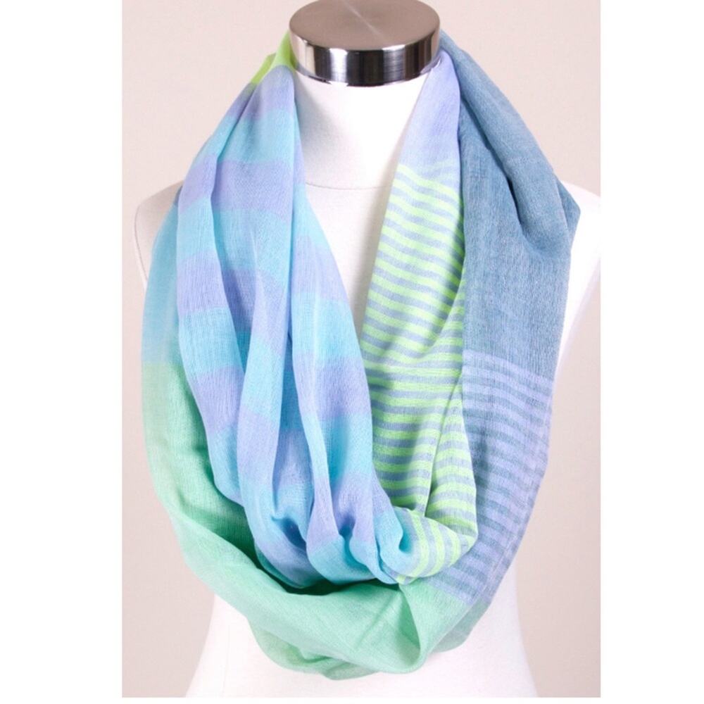 NEW NWT Boutique Blue Mint Lavender Stripe Color Block Cowl Infinity Scarf